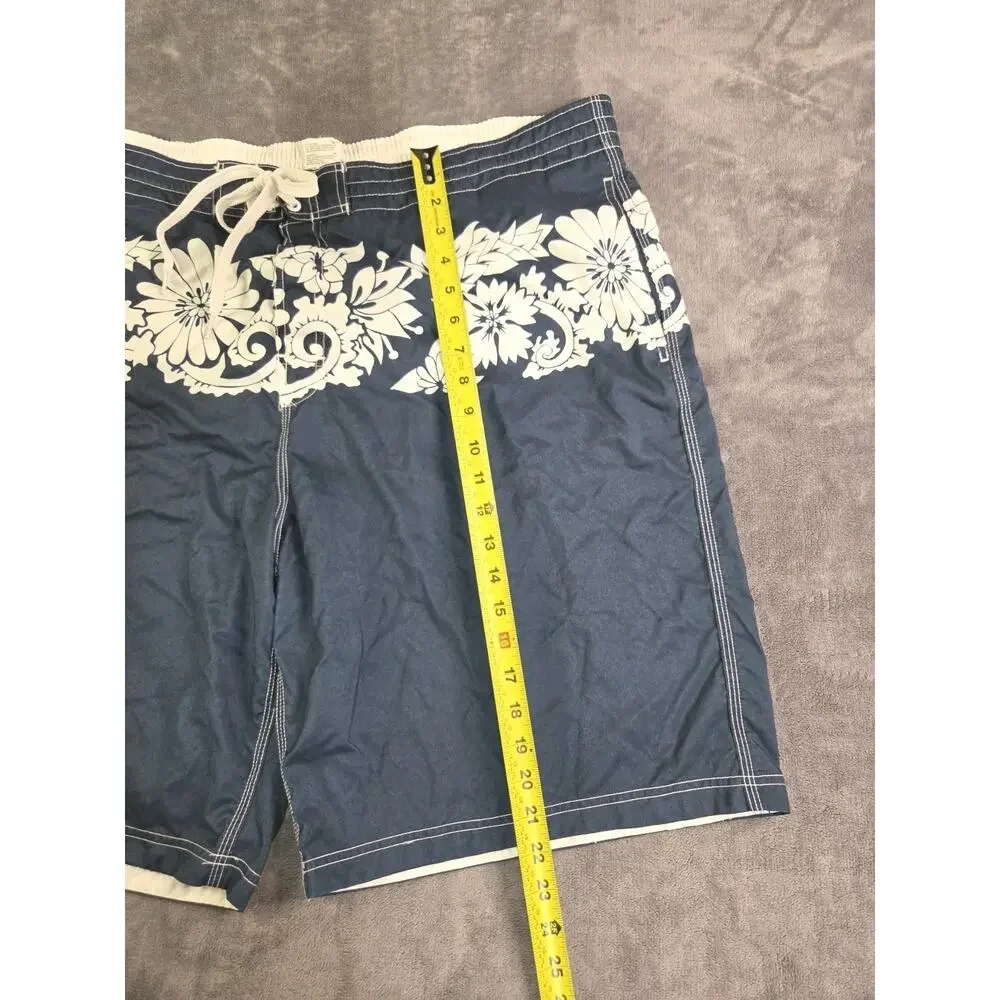 SPEEDO Men's Board Shorts Swim Sz XXL Pockets Drawstring Blue White Floral C40